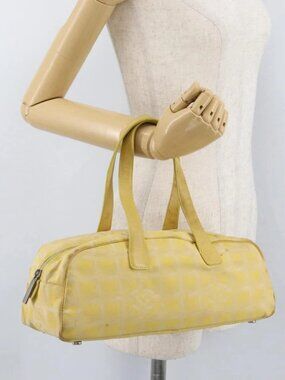 CHANEL New Travel Line Hand Bag Nylon Yellow Silver CC
